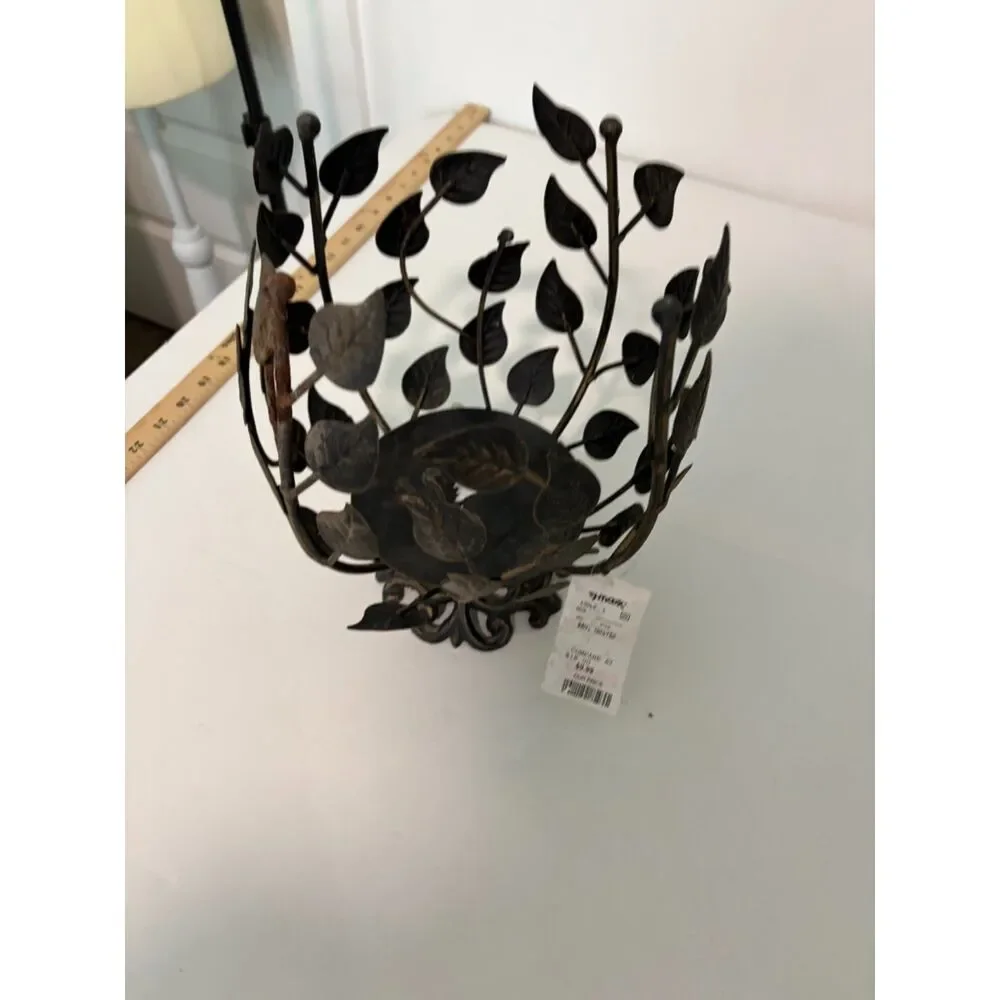 black metal rust patina metal leaf design candle holder or decorative bowl